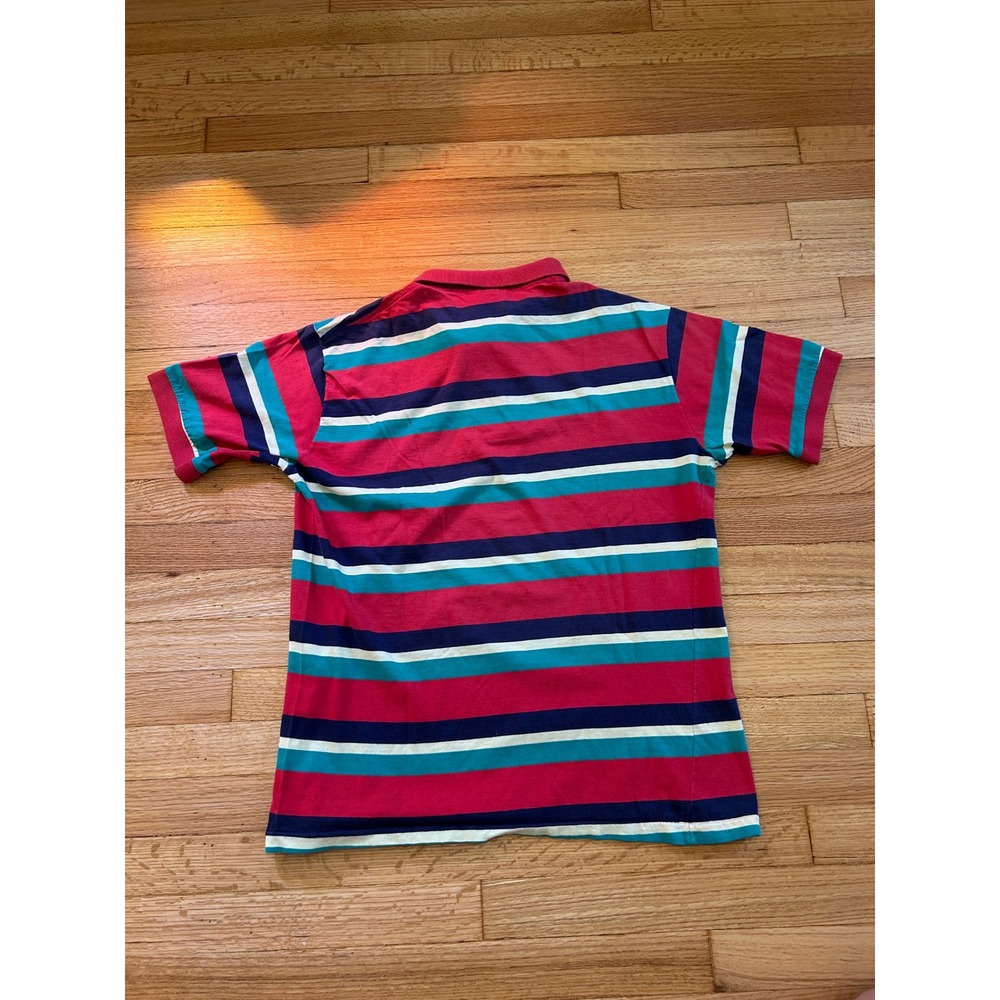 Vintage Flying Scotsman Striped Polo Shirt Mens Large Red Teal Duck Logo USA - Picture 7 of 8